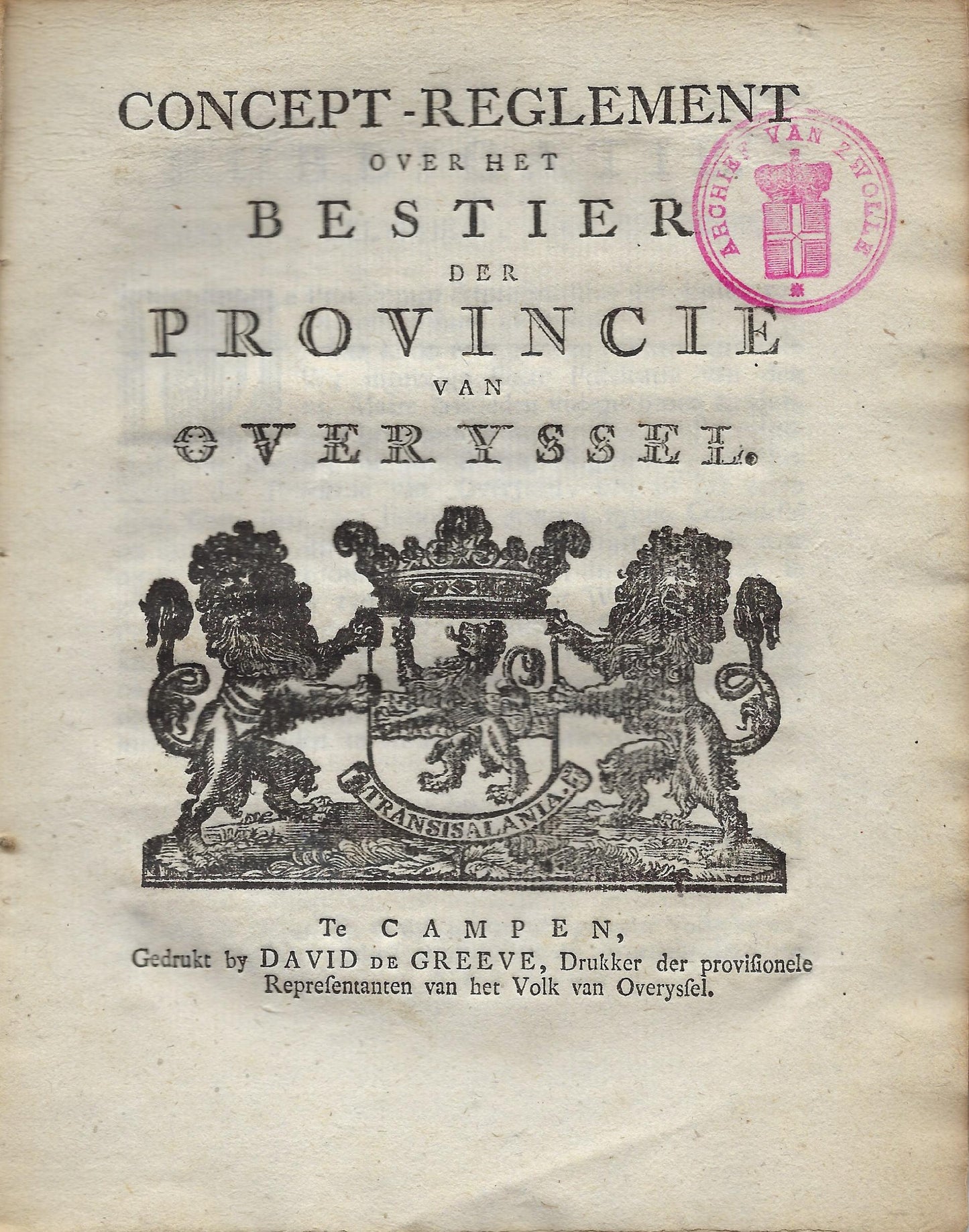 Concept-reglement over het bestier der provincie van Overijssel